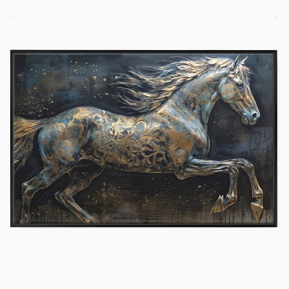 Tablou canvas cu tablou canvas cu armasar in galop, in rama de aluminiu negru